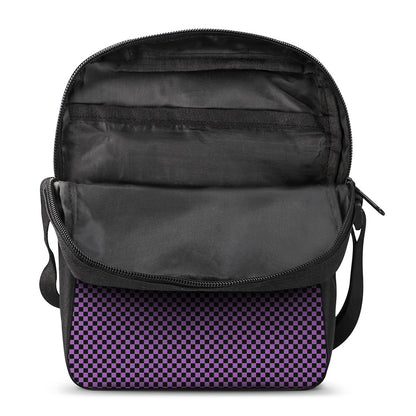 Purple And Black Checkered Pattern Print Rectangular Crossbody Bag