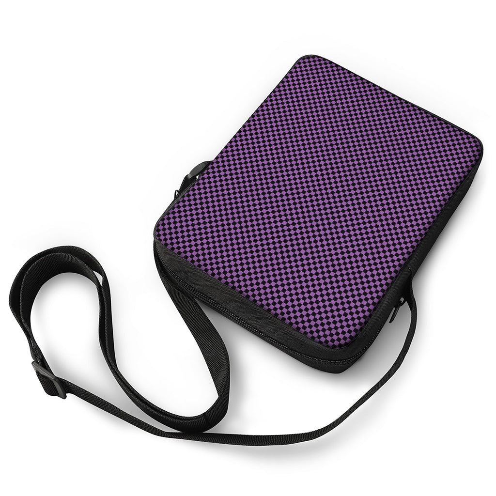Purple And Black Checkered Pattern Print Rectangular Crossbody Bag