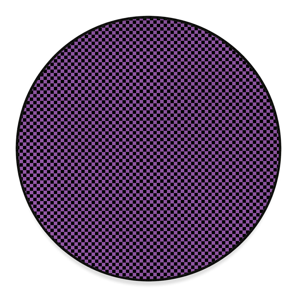 Purple And Black Checkered Pattern Print Round Floor Mat