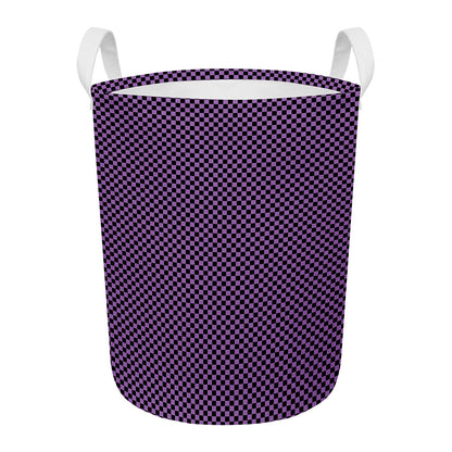 Purple And Black Checkered Pattern Print Round Laundry Basket