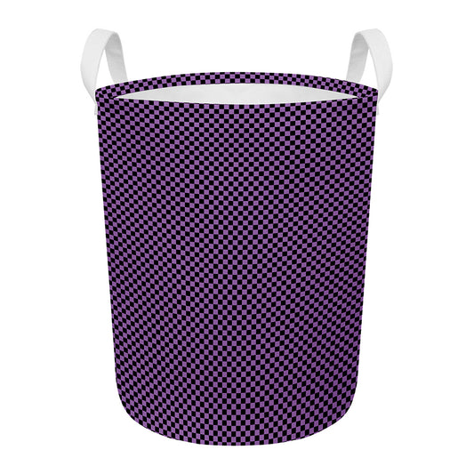 Purple And Black Checkered Pattern Print Round Laundry Basket