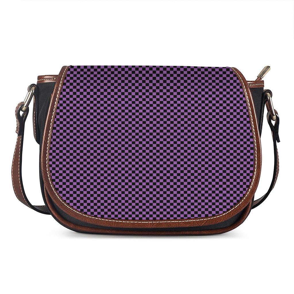 Purple And Black Checkered Pattern Print Saddle Bag