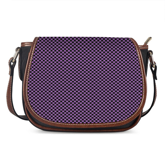 Purple And Black Checkered Pattern Print Saddle Bag