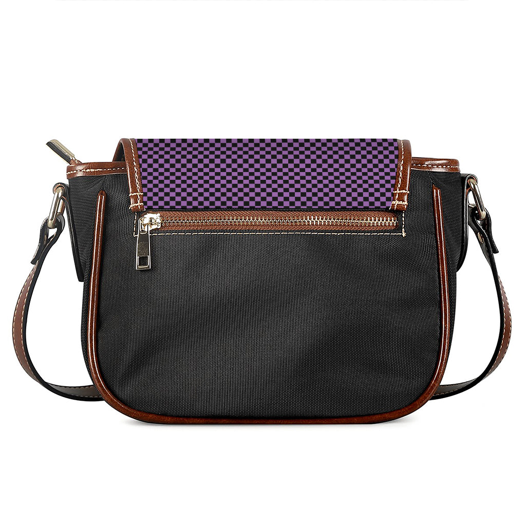 Purple And Black Checkered Pattern Print Saddle Bag