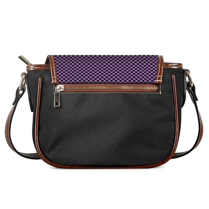 Purple And Black Checkered Pattern Print Saddle Bag