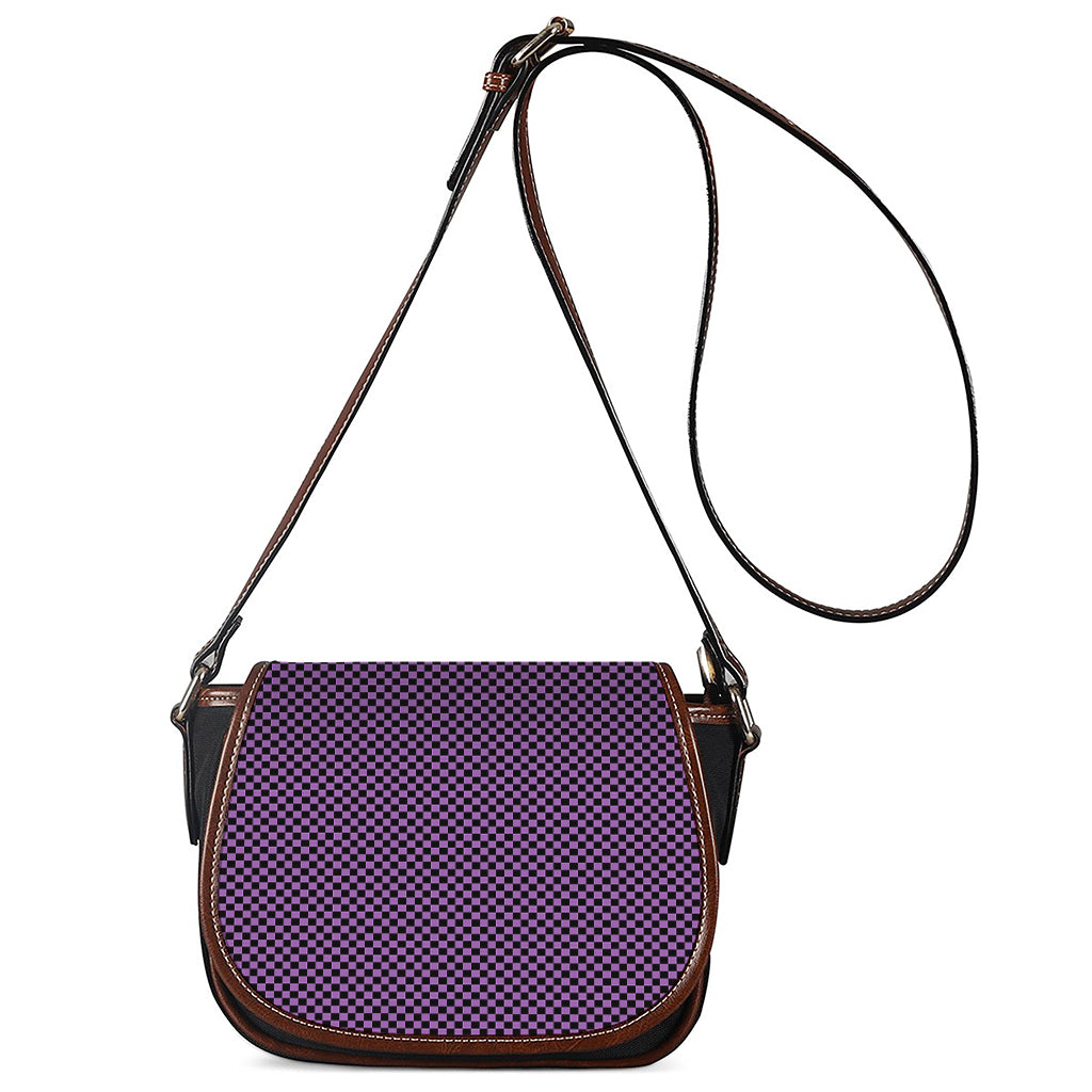 Purple And Black Checkered Pattern Print Saddle Bag