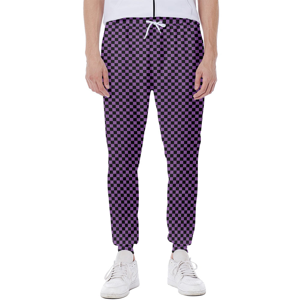 Purple And Black Checkered Pattern Print Scuba Joggers