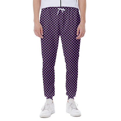 Purple And Black Checkered Pattern Print Scuba Joggers