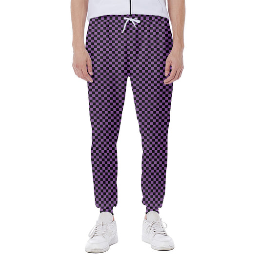 Purple And Black Checkered Pattern Print Scuba Joggers