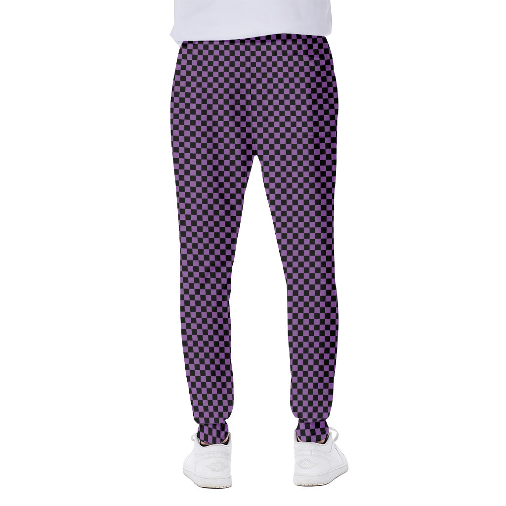 Purple And Black Checkered Pattern Print Scuba Joggers