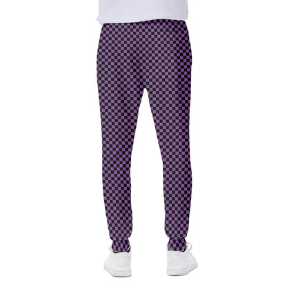 Purple And Black Checkered Pattern Print Scuba Joggers