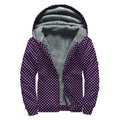 Purple And Black Checkered Pattern Print Sherpa Lined Zip Up Hoodie