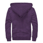 Purple And Black Checkered Pattern Print Sherpa Lined Zip Up Hoodie