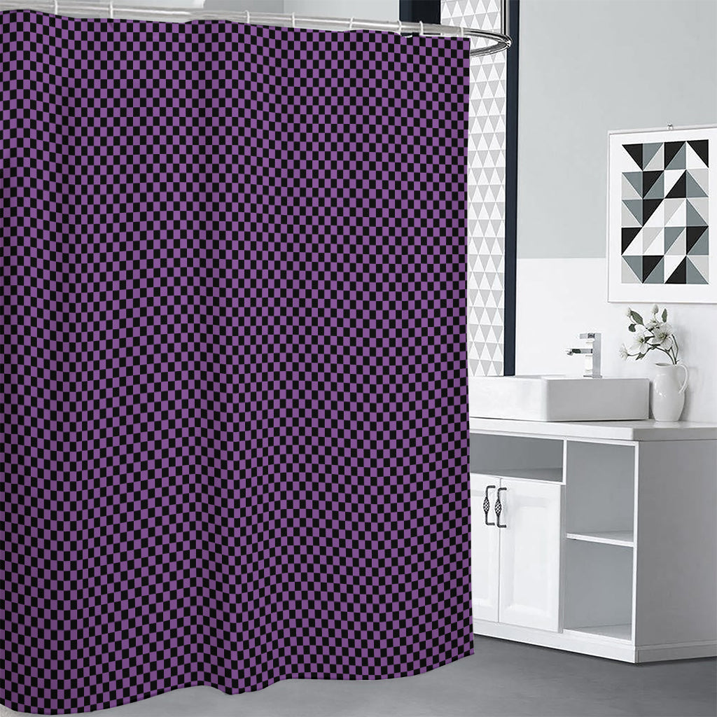 Purple And Black Checkered Pattern Print Shower Curtain