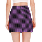 Purple And Black Checkered Pattern Print Side Slit Mini Skirt