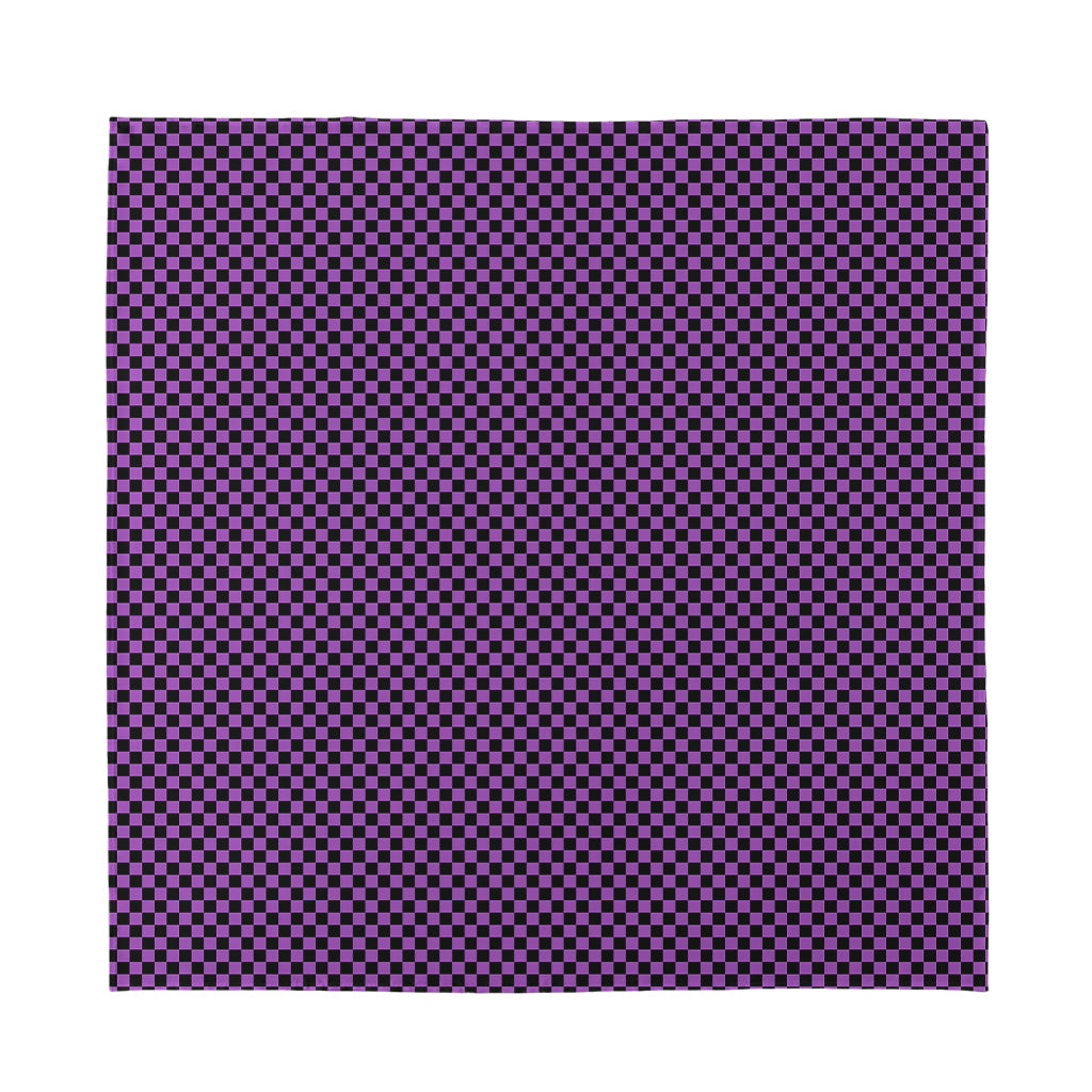Purple And Black Checkered Pattern Print Silk Bandana