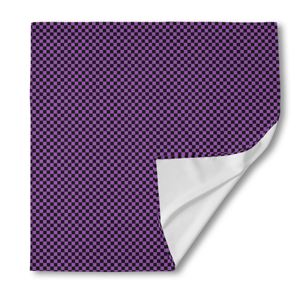 Purple And Black Checkered Pattern Print Silk Bandana
