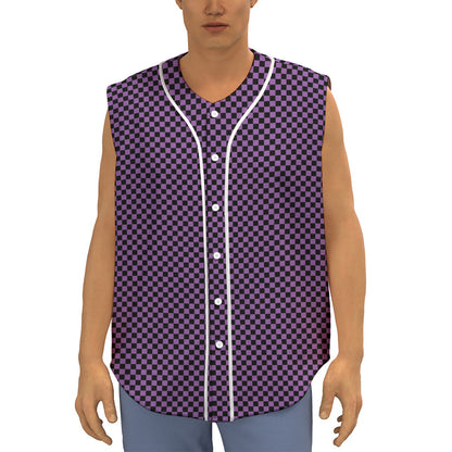 Purple And Black Checkered Pattern Print Sleeveless Baseball Jersey