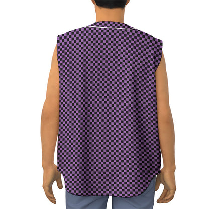 Purple And Black Checkered Pattern Print Sleeveless Baseball Jersey