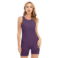 Purple And Black Checkered Pattern Print Sleeveless One Piece Swimsuit