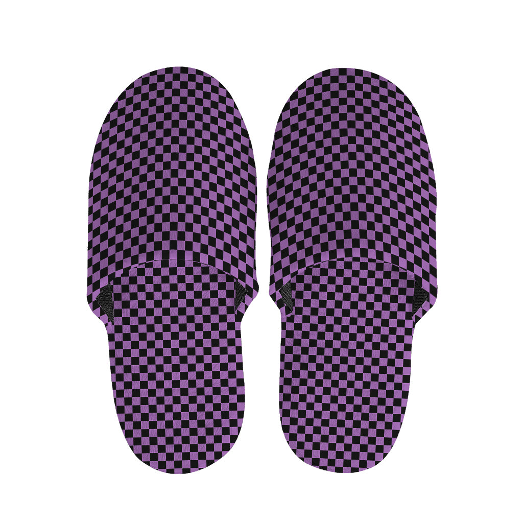 Purple And Black Checkered Pattern Print Slippers