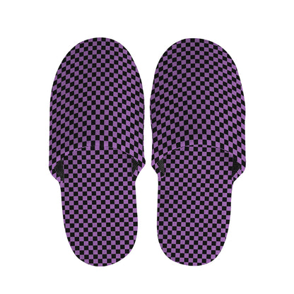 Purple And Black Checkered Pattern Print Slippers