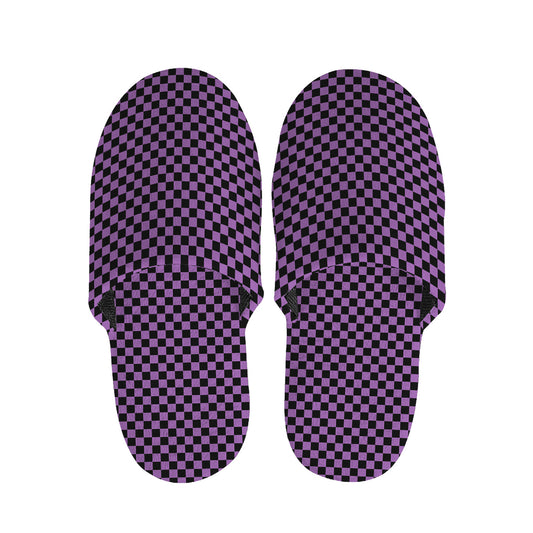Purple And Black Checkered Pattern Print Slippers