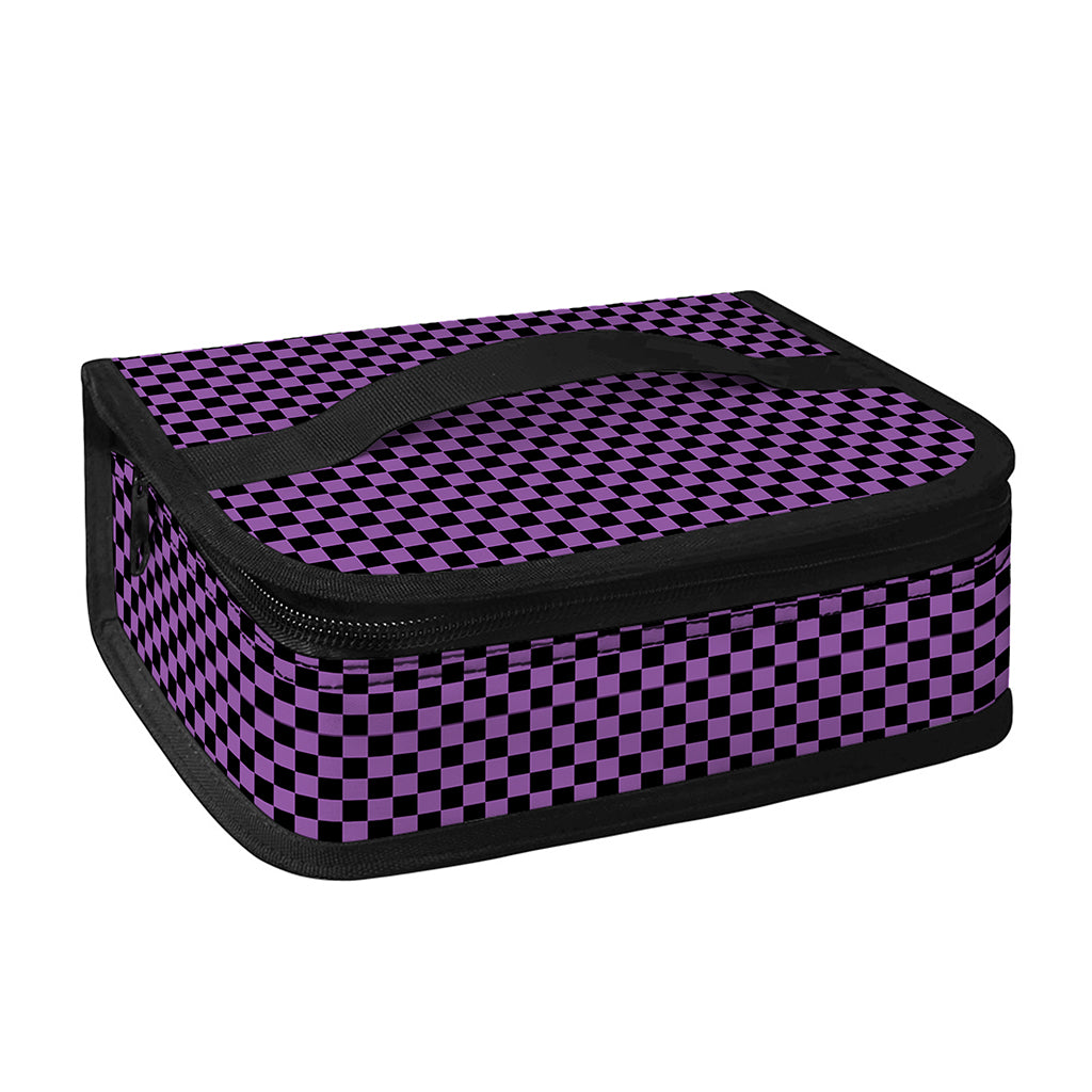 Purple And Black Checkered Pattern Print Small Lunch Bag