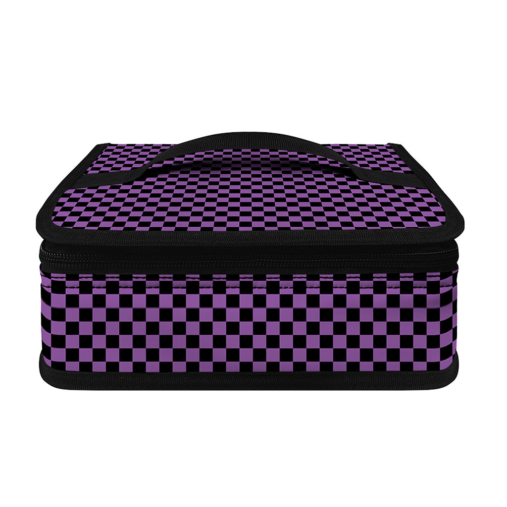 Purple And Black Checkered Pattern Print Small Lunch Bag