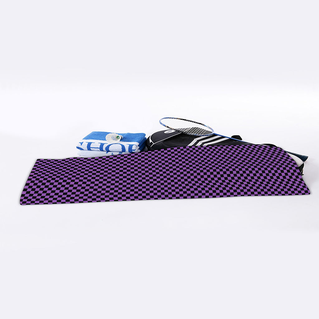 Purple And Black Checkered Pattern Print Sports Towel