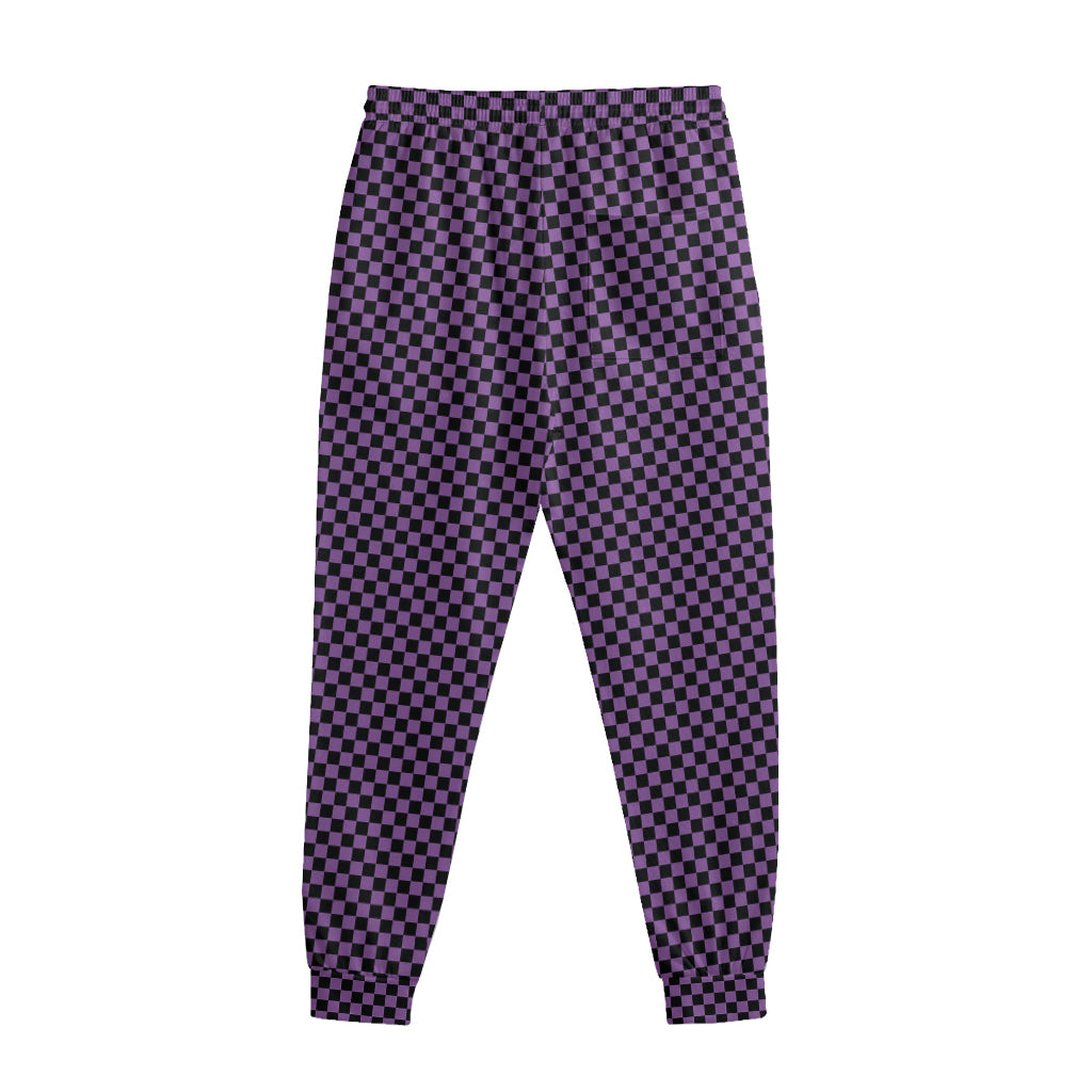 Purple And Black Checkered Pattern Print Sweatpants