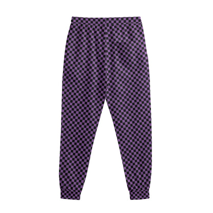 Purple And Black Checkered Pattern Print Sweatpants