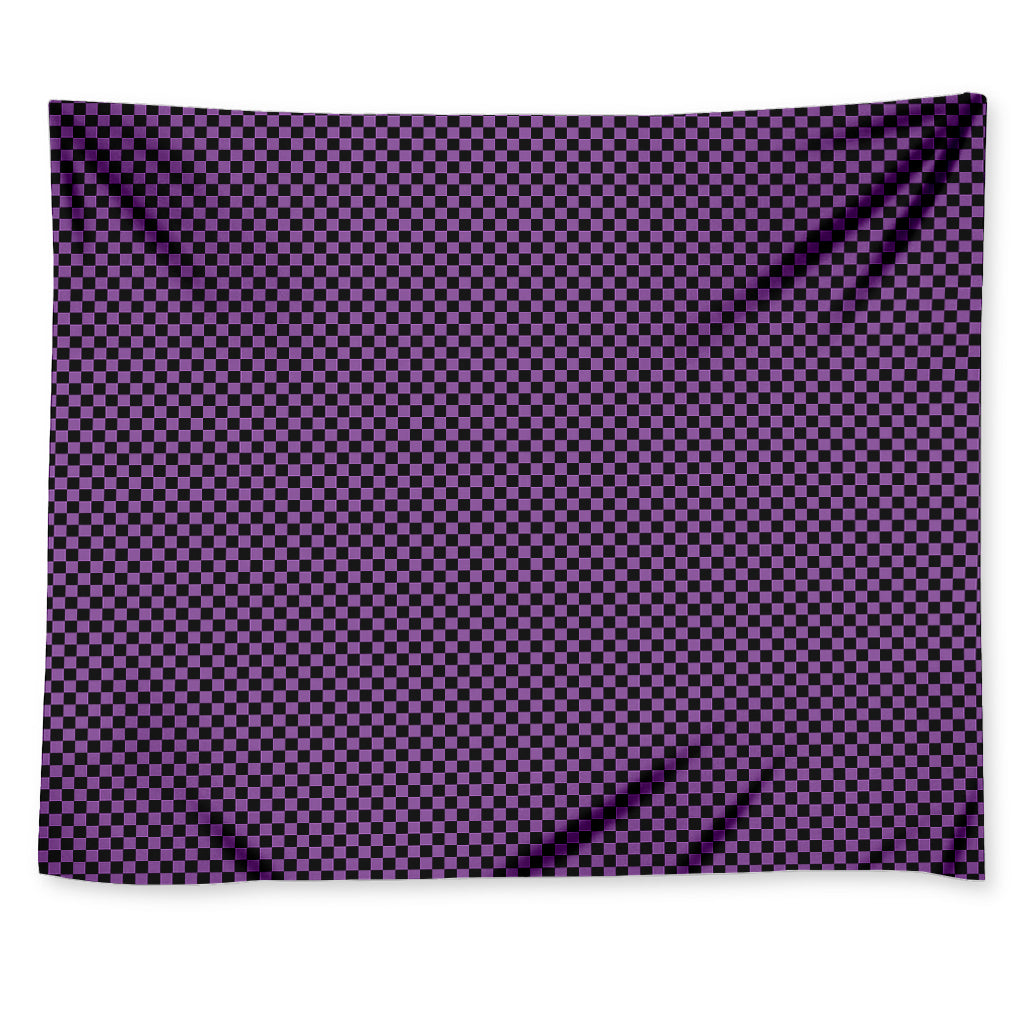 Purple And Black Checkered Pattern Print Tapestry