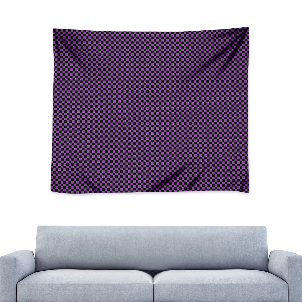 Purple And Black Checkered Pattern Print Tapestry