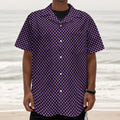 Purple And Black Checkered Pattern Print Textured Short Sleeve Shirt