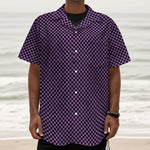 Purple And Black Checkered Pattern Print Textured Short Sleeve Shirt