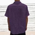 Purple And Black Checkered Pattern Print Textured Short Sleeve Shirt