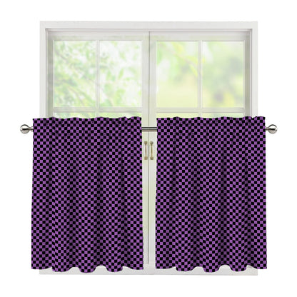 Purple And Black Checkered Pattern Print Tier Curtains