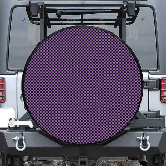 Purple And Black Checkered Pattern Print Tire Cover