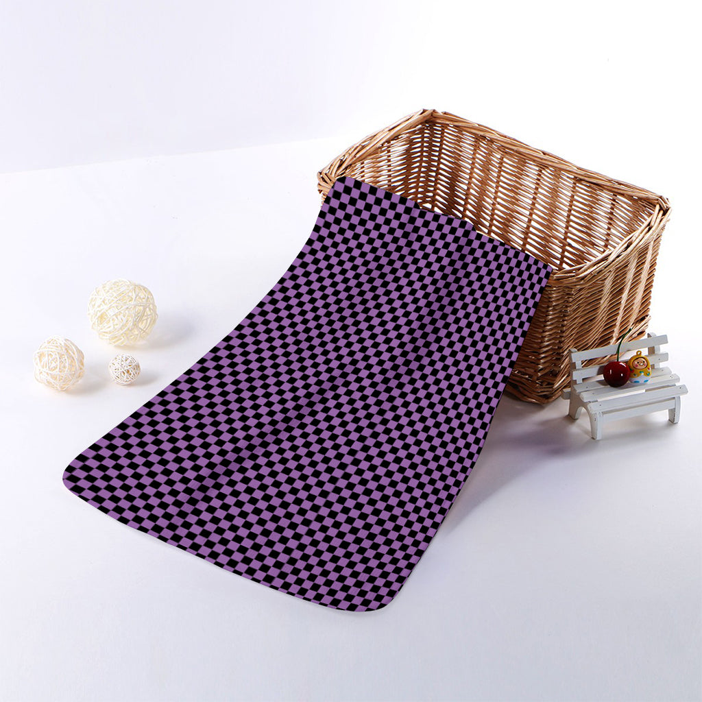 Purple And Black Checkered Pattern Print Towel
