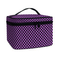 Purple And Black Checkered Pattern Print Travel Makeup Bag