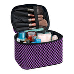 Purple And Black Checkered Pattern Print Travel Makeup Bag