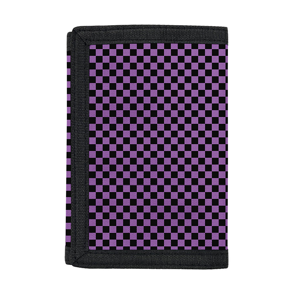 Purple And Black Checkered Pattern Print Trifold Wallet