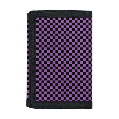 Purple And Black Checkered Pattern Print Trifold Wallet
