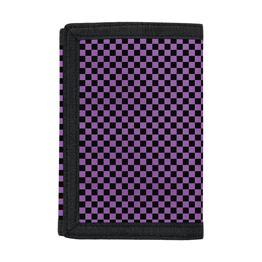 Purple And Black Checkered Pattern Print Trifold Wallet