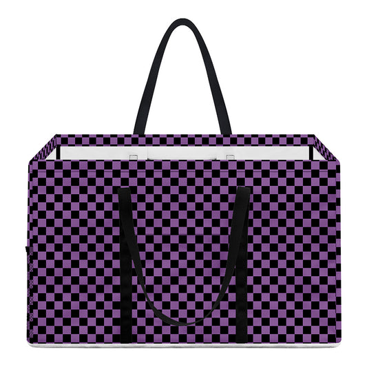 Purple And Black Checkered Pattern Print Utility Tote Bag