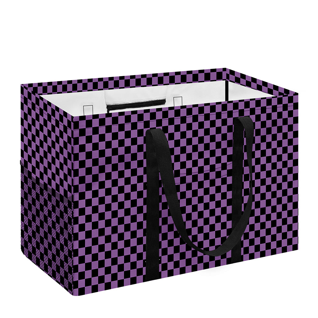 Purple And Black Checkered Pattern Print Utility Tote Bag