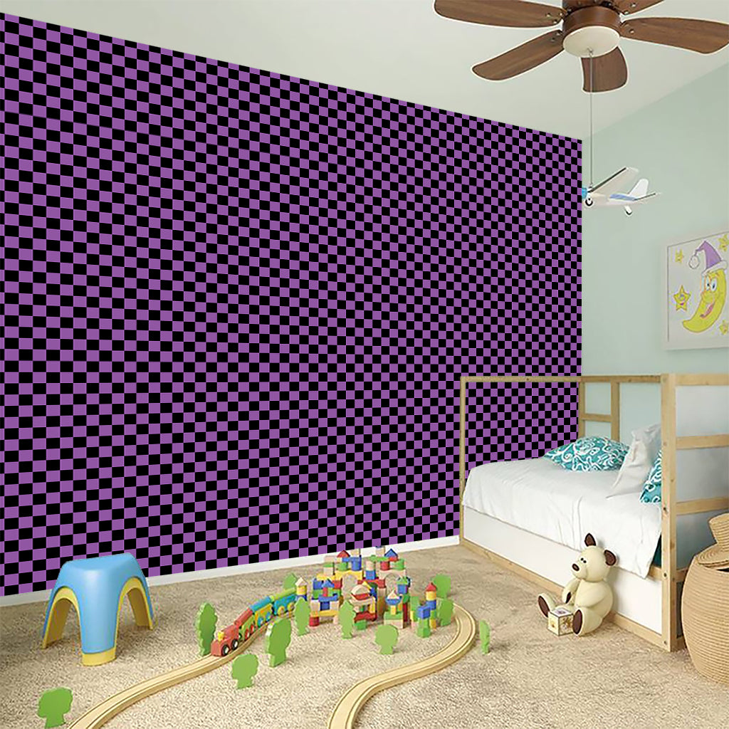 Purple And Black Checkered Pattern Print Wall Sticker