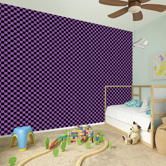 Purple And Black Checkered Pattern Print Wall Sticker