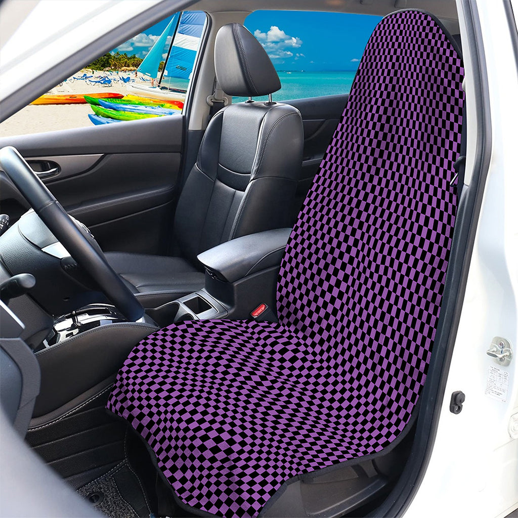 Purple And Black Checkered Pattern Print Waterproof Car Seat Cover